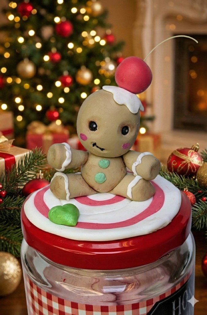 Hombrecito de jengibre con tarro de gominolas para Navidad