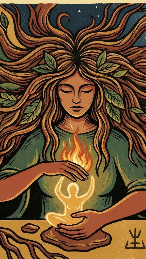 Ilustración de mujer conectada con la naturaleza para el taller Mujer Salvaje